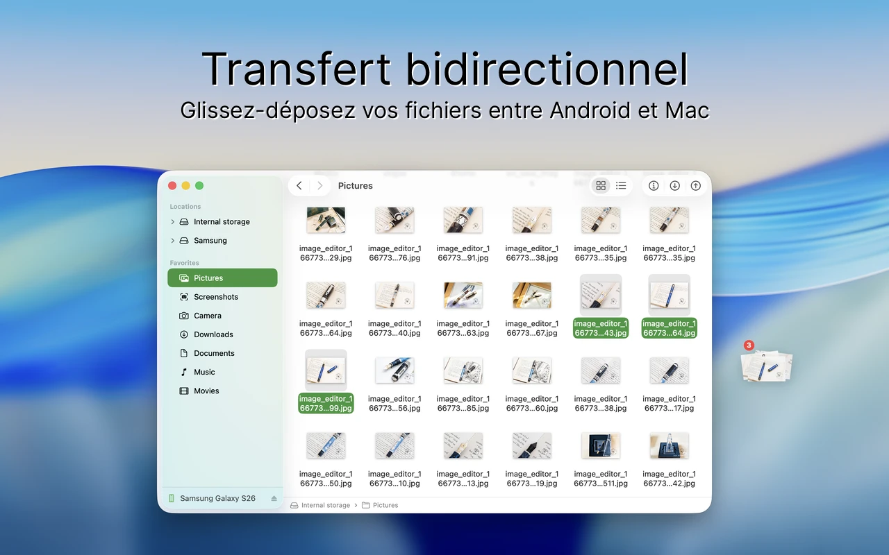 Interface Findroid - Transfert de fichiers