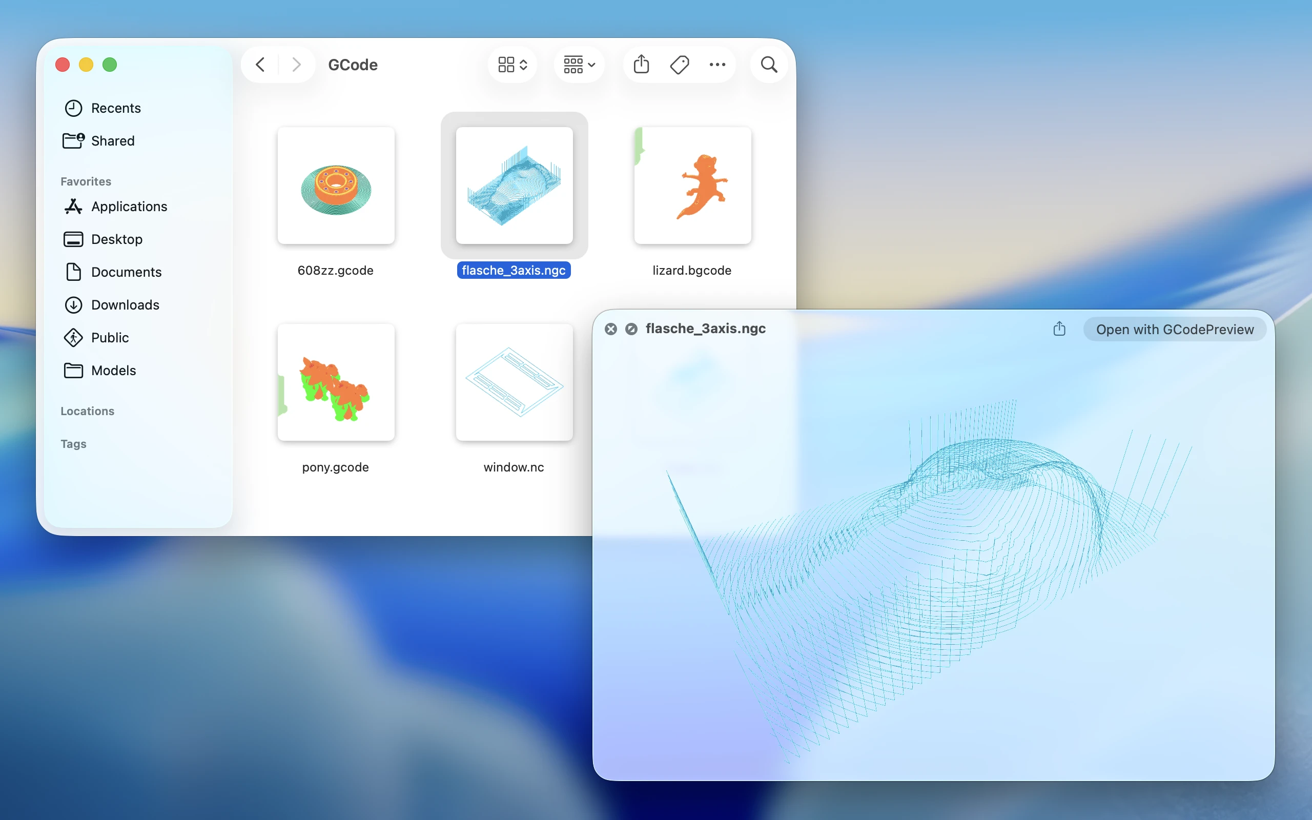 Finder window showing G-Code thumbnails