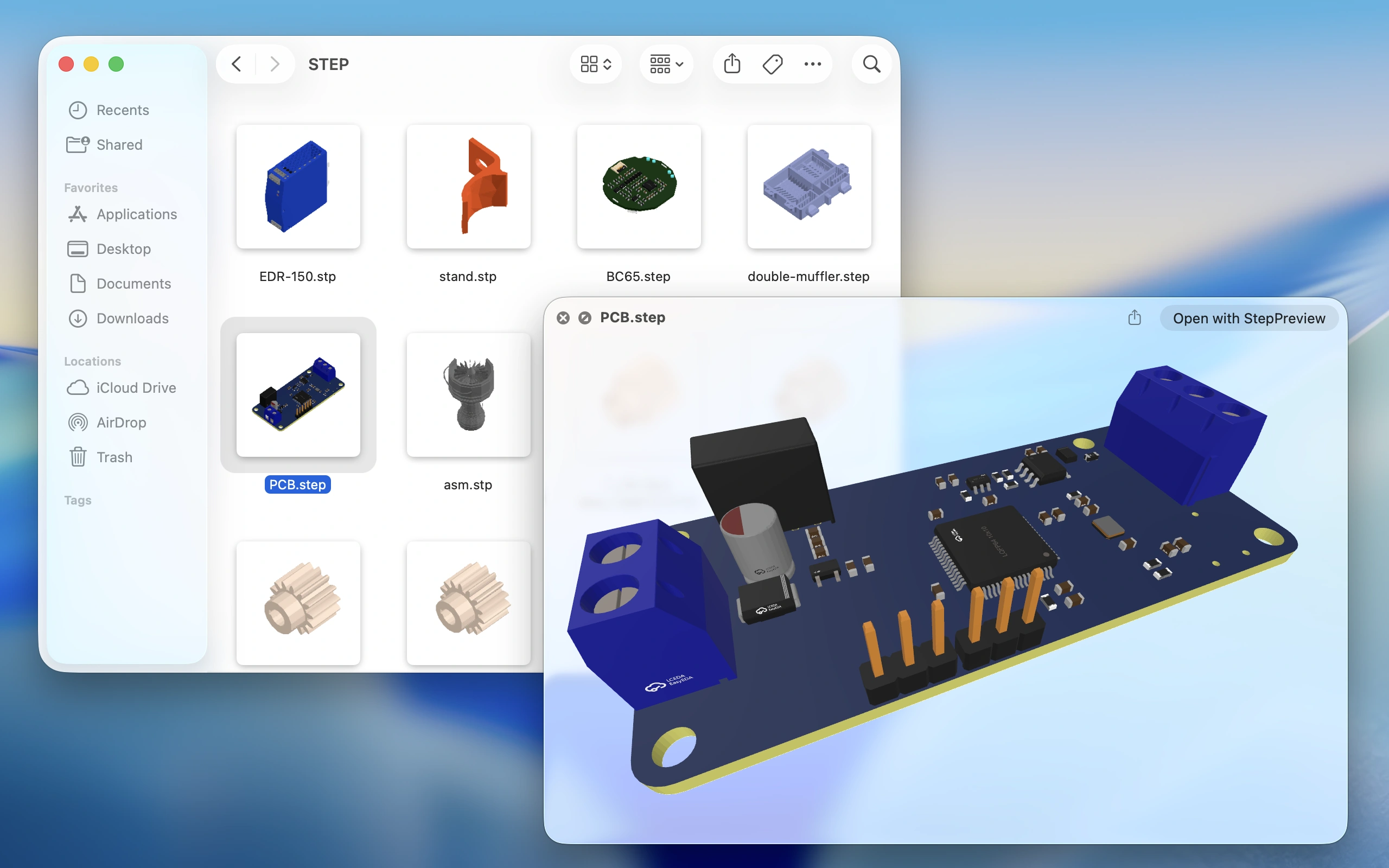 Finder window showing STEP thumbnails
